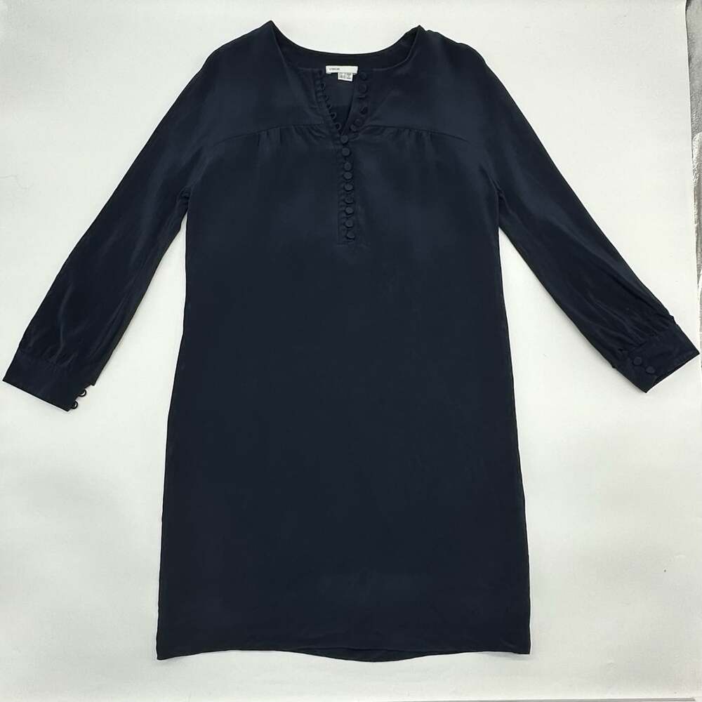 Vince Women's Size Small Navy Blue 100% Silk Button Up Lined Shift Mini Dress